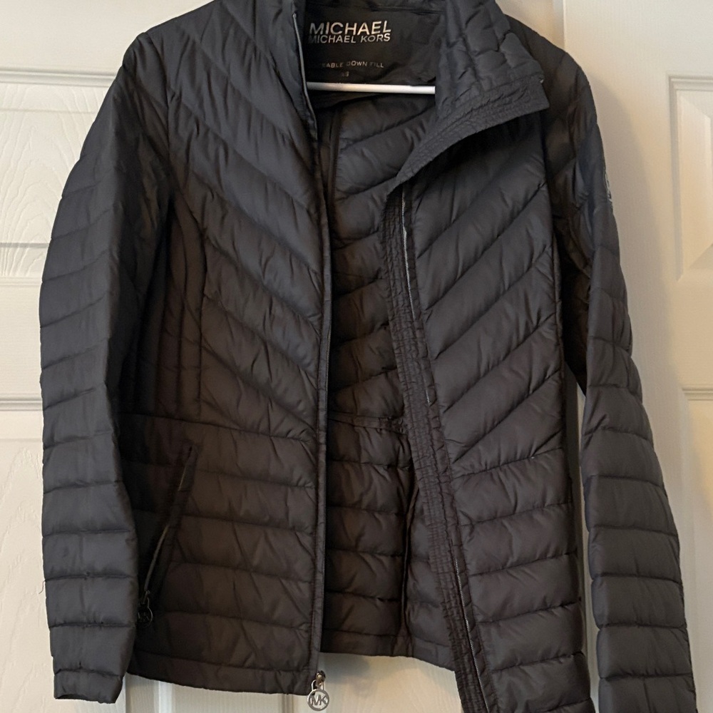 Michael Kors Black Packable Down Jacket with Silver Logo